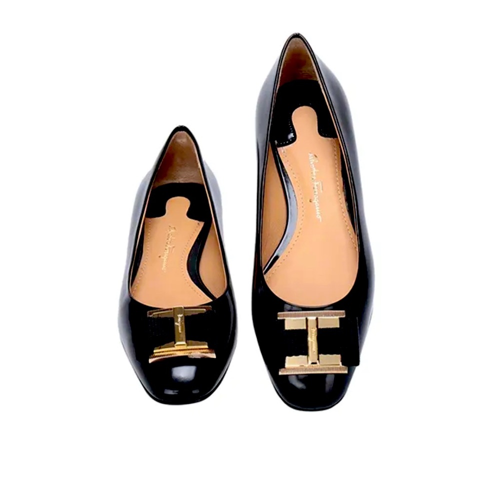 Salvatore Ferragamo Prato Double Bow Ornament Gloss Leather flat - 7B
